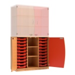 Wellentüren-Unterschrank, 99 cm hoch, 105x50 cm (B/T), Tür rechts rot, 